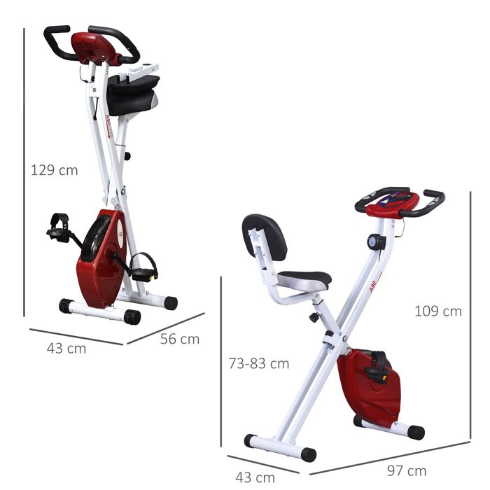 HOMCOM Vélo d'appartement avec écran LCD multifonctions vélo biking cardio  training selle et guidon réglables volant inertie 6 Kg acier noir rouge pas  cher 