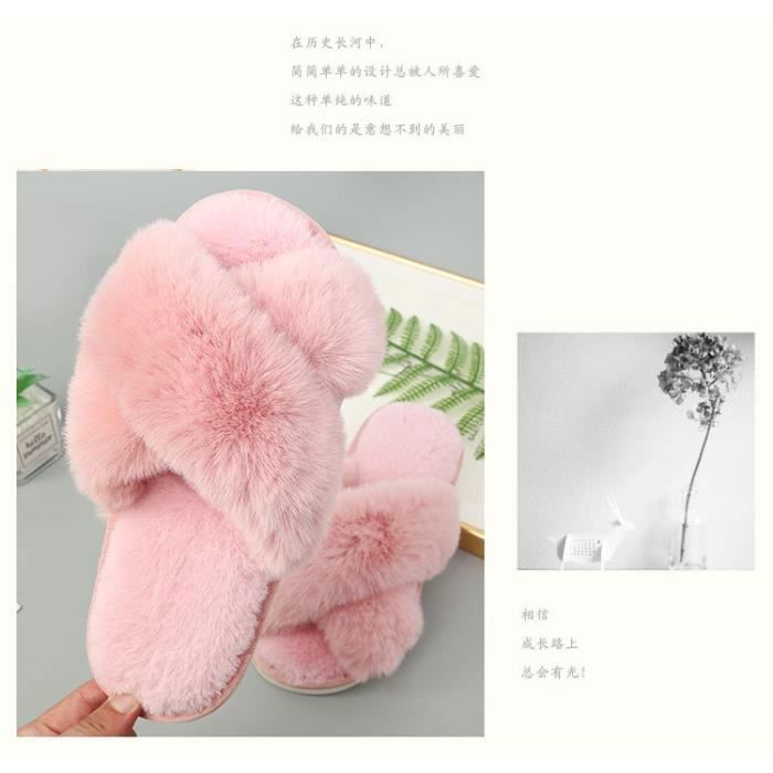 Pantoufle Femme Chausson Peluche Chaud Slippers Claquette Fourrure
