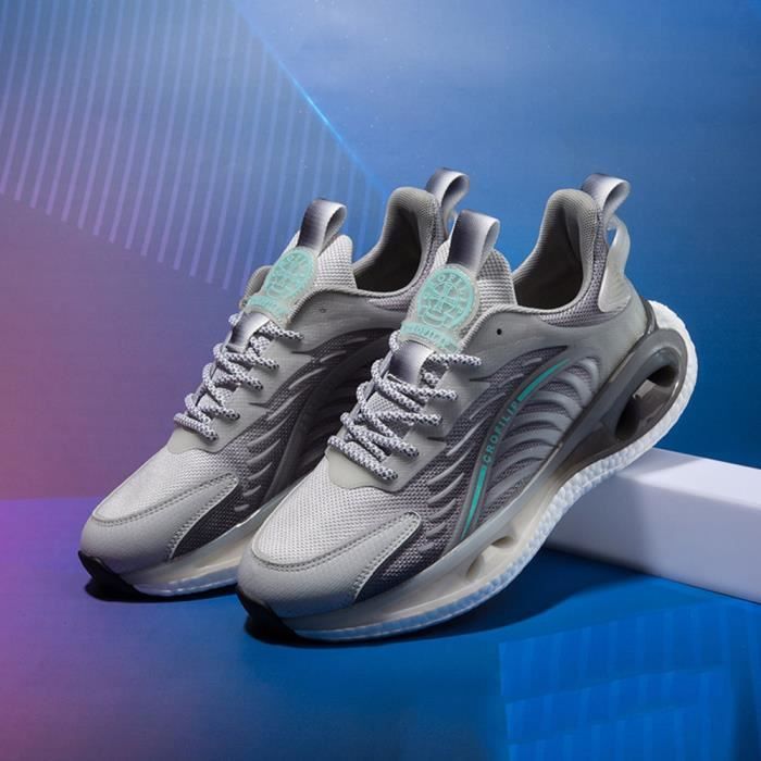 Baskets Sneakers Mixte Adulte Fluorescente Sport Jogging Fashion Respirante Couleur Graduelle Noir Bleu Gris