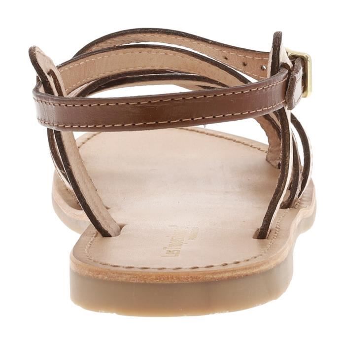 Nu pieds cuir LES TROPEZIENNES Marron Brides crois es en cuir brillant et mat Femme