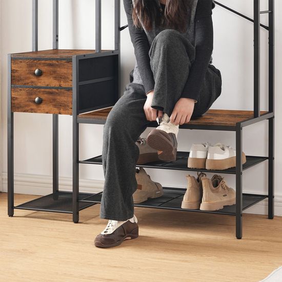 Brrnoo Porte-Manteau Autoportant Avec Rangement Chaussures – Métal Robuste, Crochets Doubles, Étagères Imperméables