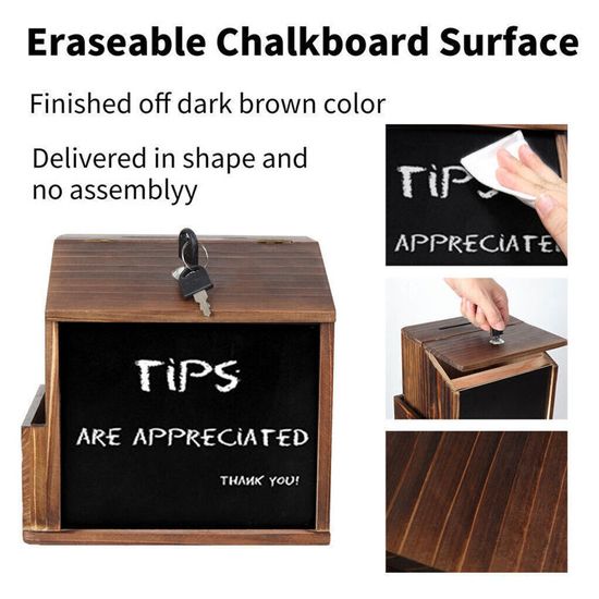 Boîte à Suggestions en Bois avec Serrure et Tableau Noir, Boîte à Dons Verrouillable Murale ou
