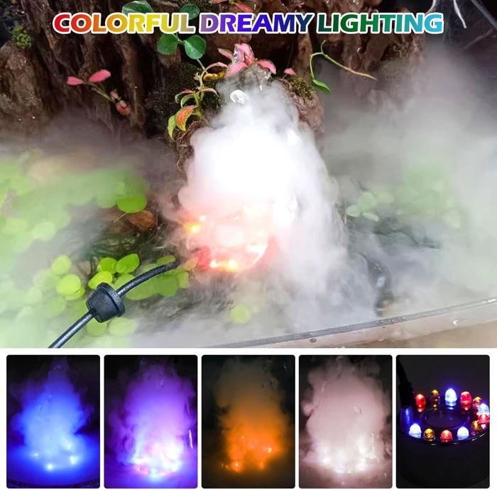 Générateur De Brouillard Mini Fontaine D'Eau Avec 12 Lumières LED - Brumisateur Ultrasonique Pour Décor De Jardin, Étang, Aquarium - Prise UE 100-240V