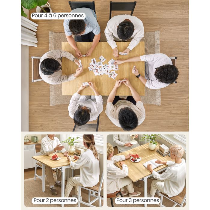 Homcom - Table Pliante Cuisine 6 Personnes 2 Abattants 2 Roues Avec Freins Effet Noir Marbre