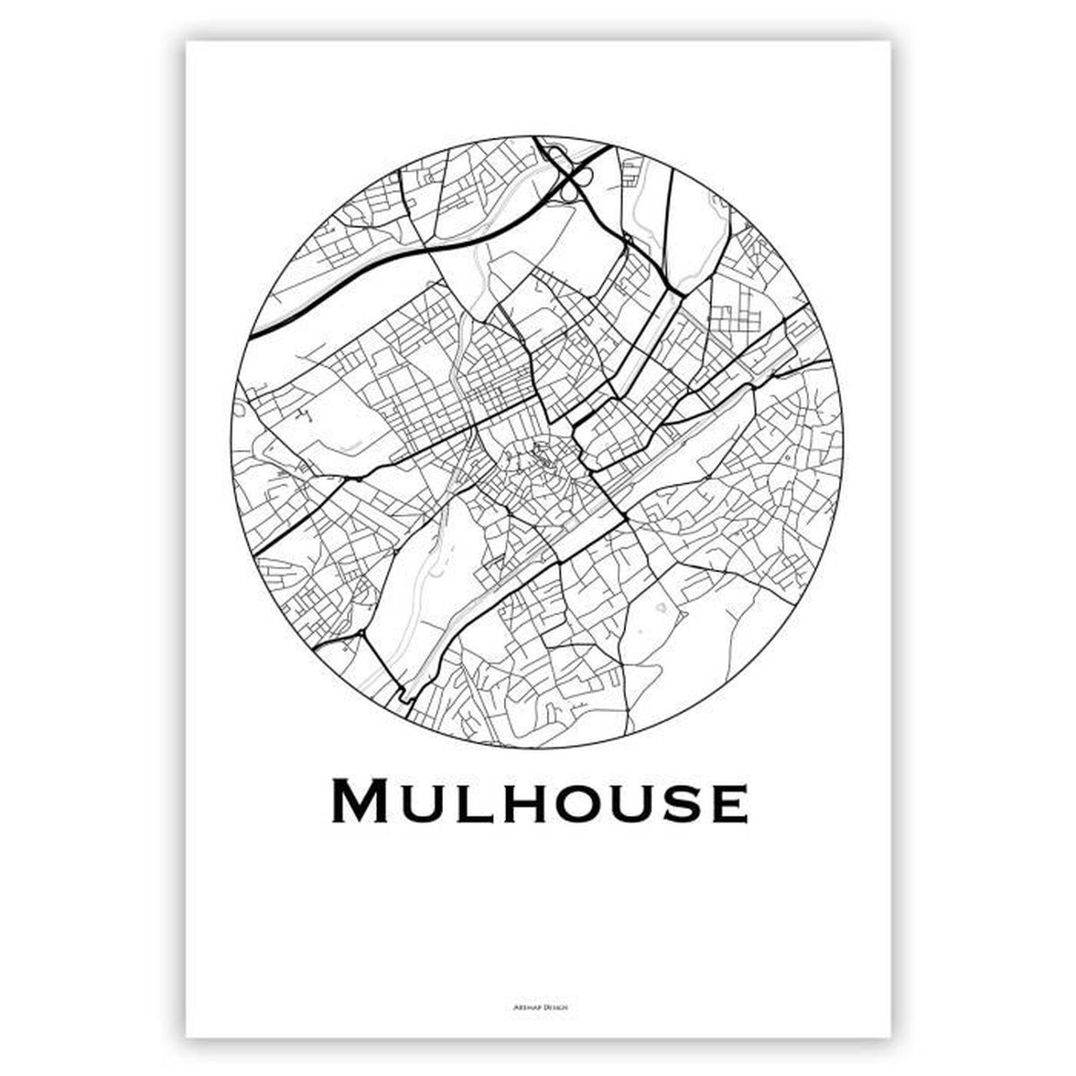 Affiche Mulhouse France Minimalist Map Plan de ville City Map Création originale handmade Poster 10 x 15 cm 