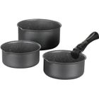 ARTHUR MARTIN Set de 3 casseroles Gris Mat 16-18-20 cm + 1 poignée amovible - Aluminium – Revêtement anti-adhésif - Tous feux dont induction