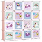 SONGMICS Meuble Rangement Enfant 16 Cubes, Armoire Modulable avec Portes, Étagère en Plastique, pour Jouets, 123 x 31 x 123 cm,