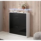 DESIGN AMEUBLEMENT Meuble à Chaussures LED | 105 x 89 x 24cm | Blanc et Noir | Meuble d'entrée | 2 portes 1 tiroir | Modèle PAOLA