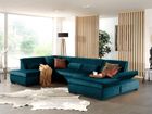 LISA DESIGN Vermont - canapé panoramique d'angle gauche - 7 places - XXL - en velours - Bleu canard