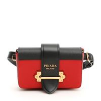 PRADA Prada sac femme femme noir et rouge couleur bloc cuir mode polyvalent marque lettre taille sac 1BL0018*12*4.5