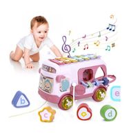 Jouet Musical Bébé Bus avec Xylophone, Cadeau éducatifs Interactifs pour Petite Enfance, Jouets d'activité Bébé Rampant ,(Rose)