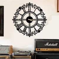 Florence Horloge Murale en Métal Horloge Vintage noire et ronde en métal 50cm