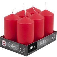 Hofer Bougies Pilier - Lot de 6 bougies rouges - 6 x 12 cm - 30 heures de combustion - Cire non parfumée, sans gouttes, longue