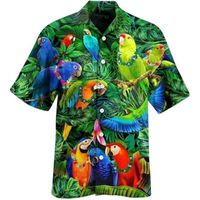 Chemise Hawaïenne Homme Manches Courtes - Motif Perroquet, Polyester Léger, Col écarté, Style Plage Rétro - 9