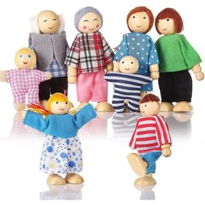 MAISON POUPÉE Famille De Poupées en Bois Set de 8 menbres de Famille maison de poupées, figurines pour filles et enfants
