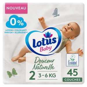 COUCHE Couches LOTUS BABY Douceur Naturelle Taille 2 x45 - Sans lotion, colorant, parfum ni allergène