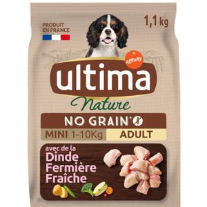 CROQUETTES LOT DE 2 - ULTIMA - Nature No Grain Adulte à la dinde sans céréales Croquettes pour chien mini - sac de 1,1 kg