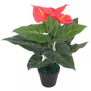 FLEUR ARTIFICIELLE Plante artificielle avec pot Anthurium 45 cm Rouge et Jaune Multicolore