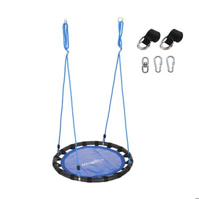 Relaxdays Balançoire nid Ronde, 100 cm, poignées rembourrées, réglable, extérieur, Enfants, jusqu'à 100 kg, Bleue
