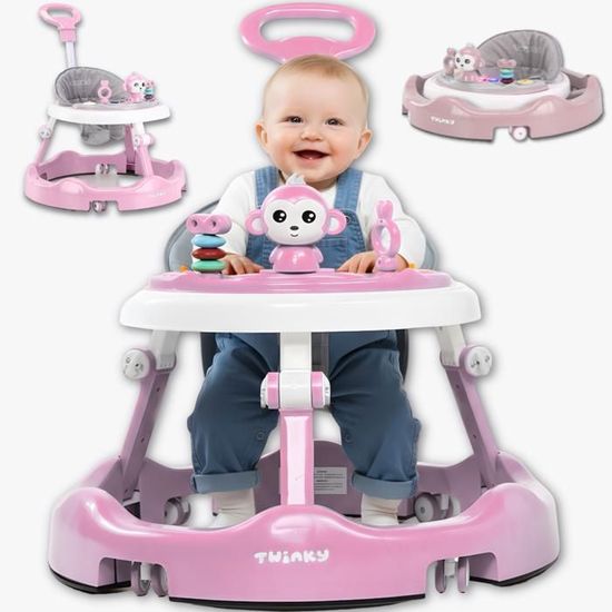 Trotteur Bébé Pliable 7 Niveaux Hauteur – Centre D'Activité Avec Musique, Roues Silencieuses Et Jouets – Idéal 6-18 Mois Rose