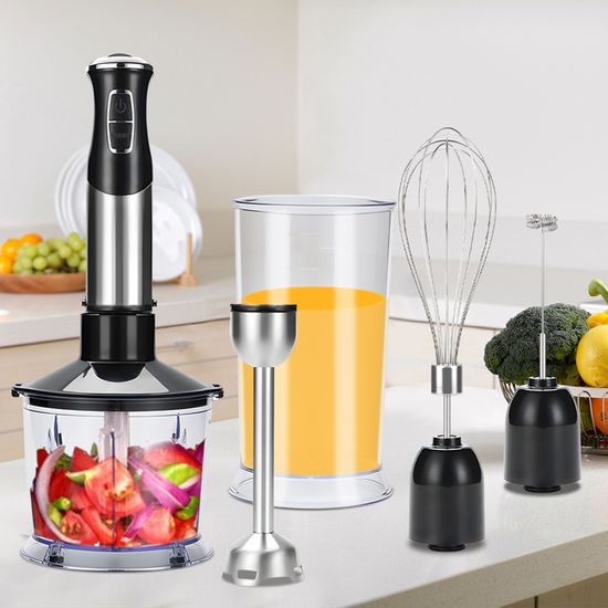Mixeur Plongeant Multifonction 1200W - 6 Accessoires (bol Inox, Fouet, Gobelet) - Turbo Et Anti-éclaboussures