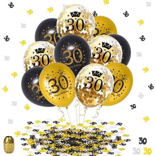 30 Ans Déco Anniversaire Or Noir, Deco Anniversaire 30 Ans,Noir Confettis  Latex Numéro Tableau Deco Confettis Ballon 30 Ans[J10481] - Cdiscount Maison