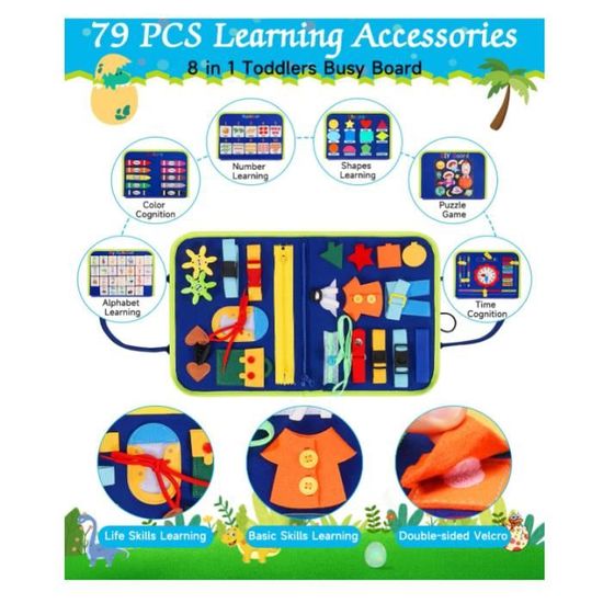 Busy Board Montessori Portable - Jouet Sensoriel 5 Couches Pour Bébé 1-3 Ans - Apprentissage Motricité Fine - 13