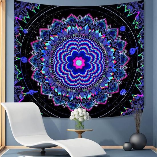 Tapisserie à Lumière Noire Réactive Aux UV Qui Brille Dans Le Noir Galaxie Lion Animal Univers Trippy Nature Brumeuse Paysage Tapisserie Murale A P19872010
