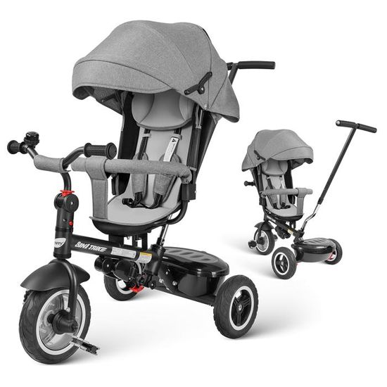 Tricycle évolutif pour bébé BESREY 7 en 1 avec siège réversible et roues en caoutchouc - Gris