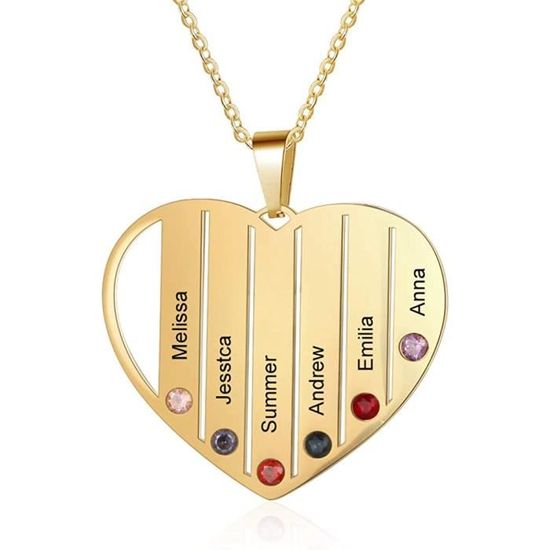 Cadeau Personnalisé Collier Coeur Pour Mères Avec Pierres De Naissance