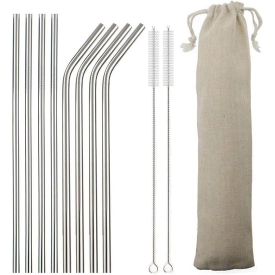 GERNEO® Lot De 8 Pailles Réutilisables En Acier Inoxydable 304