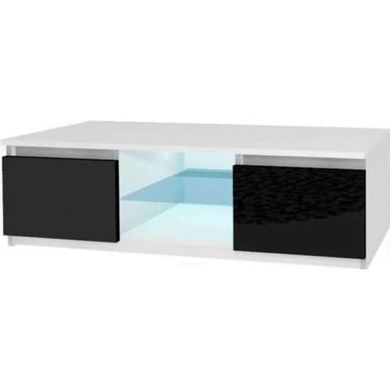 3xEliving Meuble TV classique et minimaliste DEMI blanc / noir brillant 120cm LED