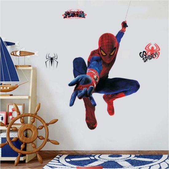 AINSS 60X90CM Avengers Spiderman Affiche Autocollants garons Chambre décoration Murale Stickers muraux Amovible 3D Stick [1225]