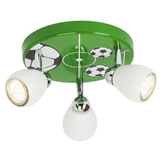 Plafonnier à 3 lumières chambre enfant LED Soccer motif football hauteur 11 cm GU10 3 W vert, noir et blanc