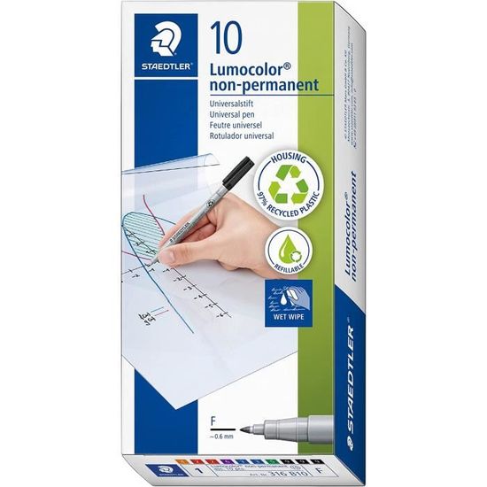 Staedtler Lumocolor Correctable 305 - Feutre Non Permanent Effaçable À Sec Pointe Fine 0, 6 Mm - boite de 10 - Rouge Staedtler Lumocolor Correctable 305 - Feutre Non Permanent Effaçable À Sec Pointe Fine 0, 6 Mm - boite de 10 - Rouge