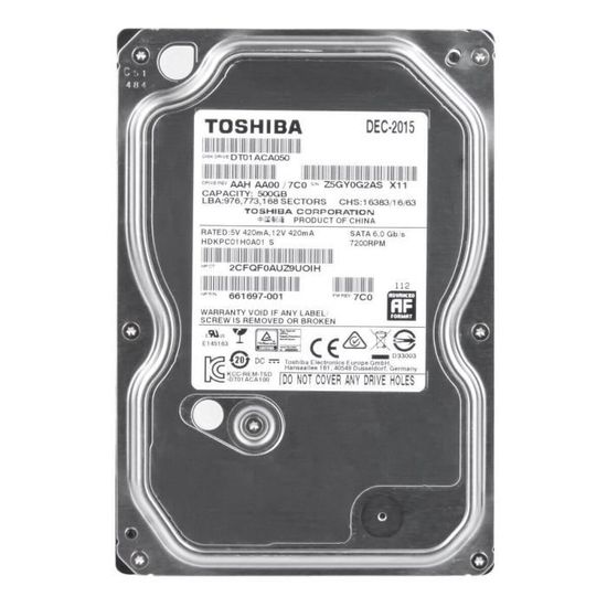 Disque Dur Interne Toshiba DT01ACA050 500Go SATA III 7200tr/min 3.5" - Fiable Et Économe