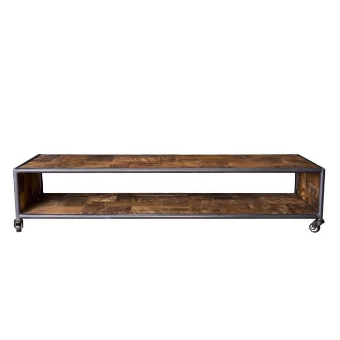 Table Basse Rectangulaire A Roulettes 1 Etagere Teck Recycle Et