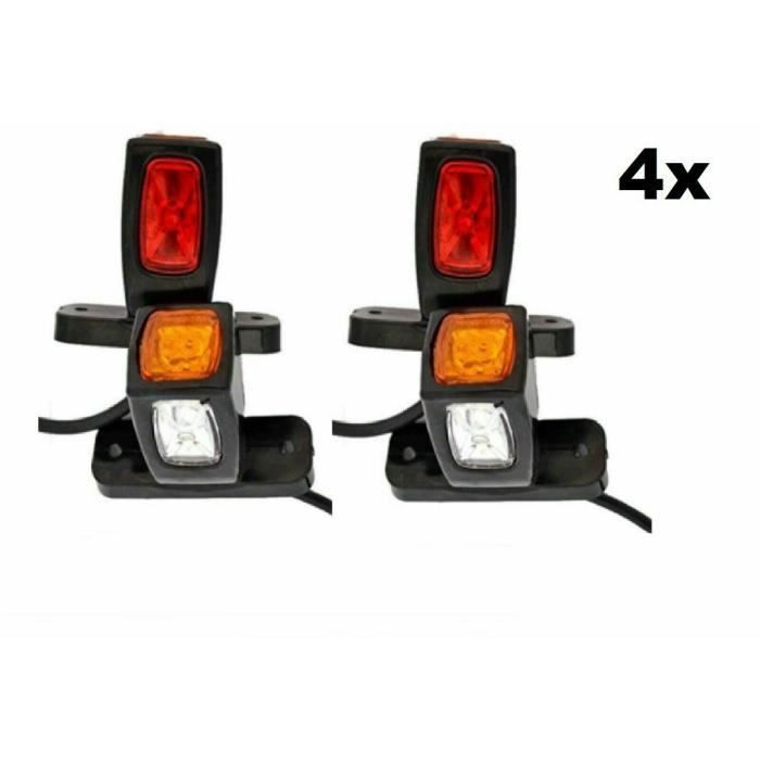 4x Feux de Gabarit 3 Led 3 Fonctions 12-24V En Caoutchouc Pour Caravane Camion