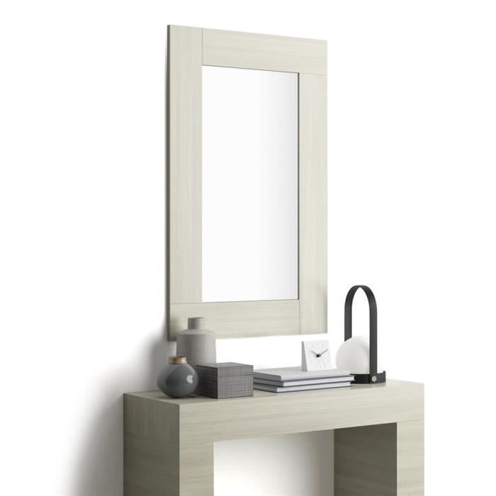 Mobili Fiver, Miroir mural rectangulaire, cadre orme perle Evolution, Mélaminé/Verre, Made in Italy