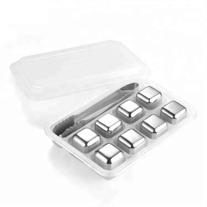 Pierre a Whisky Acier Réutilisables Set de 8 + Pince