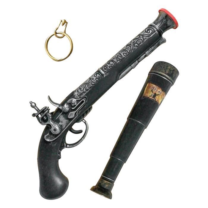 Kit d'accessoires de pirate avec longue-vue, pistolet et boucle - Noir
