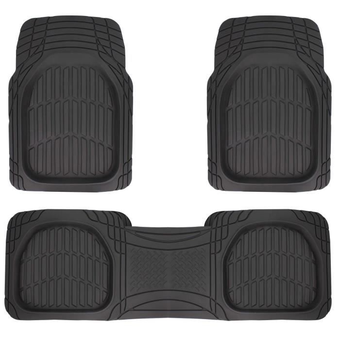 Tapis auto universel caoutchouc bac 3D noir découpable (3 pces)