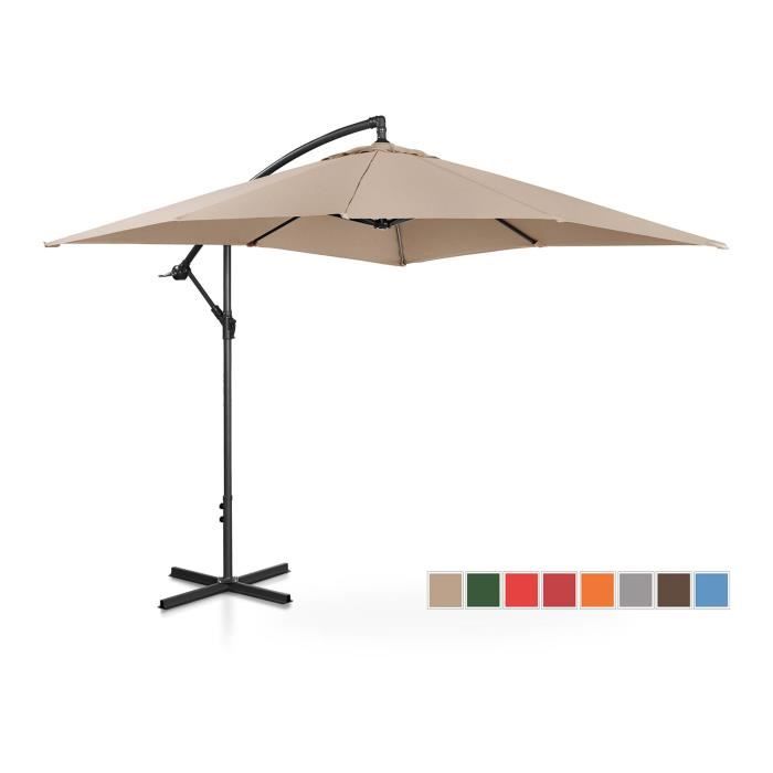 Parasol de jardin Protection Solaire Uniprodo UNI_UMBRELLA_SQ250CR (crème, carré, inclinable, acier, polyester, 250 x 250 cm)