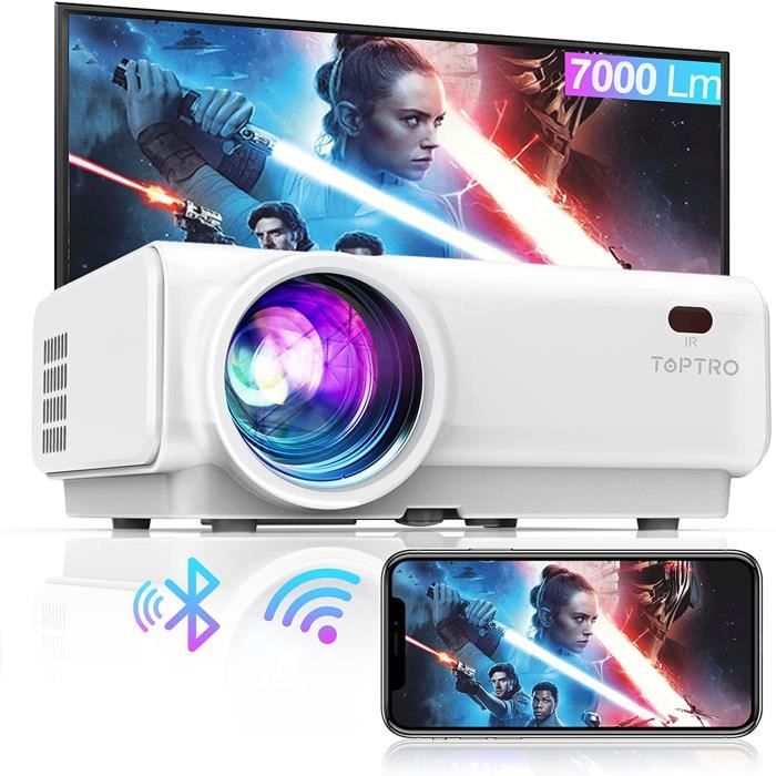 Videoprojecteur WiFi, TOPTRO 7000 Lumens Bluetooth Mini Projecteur Portable Soutien Full HD 1080P Retroprojecteur Home Cinema