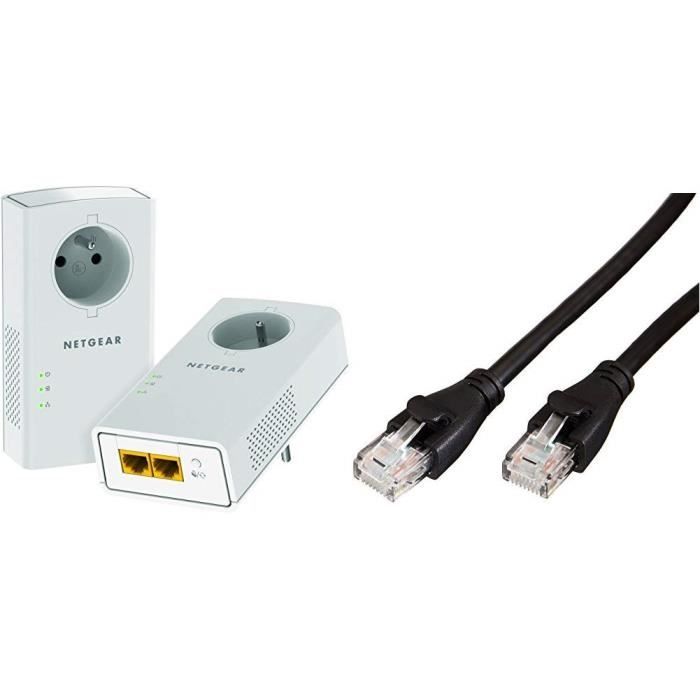 Câbles Ethernet NETGEAR PLP2000-100FRS Pack de 2 Prises CPL 2000 Mbps avec Prise filtrée et 2 Ports Ethernet & AmazonBas 281036