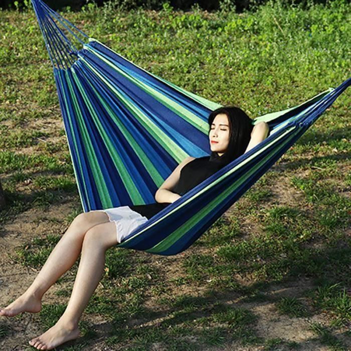Barre d\'écartement Hamac Double Camping en plein air Swing lit suspendu bleu