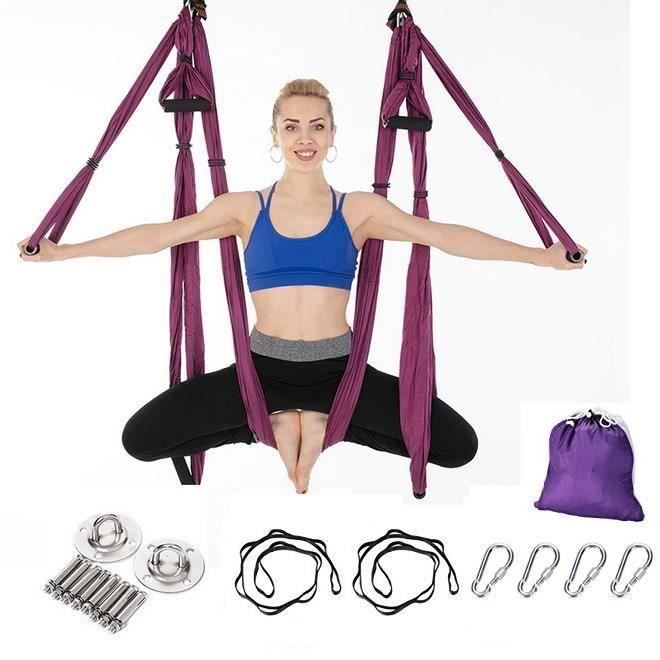 Aérienne aérienne Yoga Swing Sling Forte Hamac Yoga Kit Set Violet