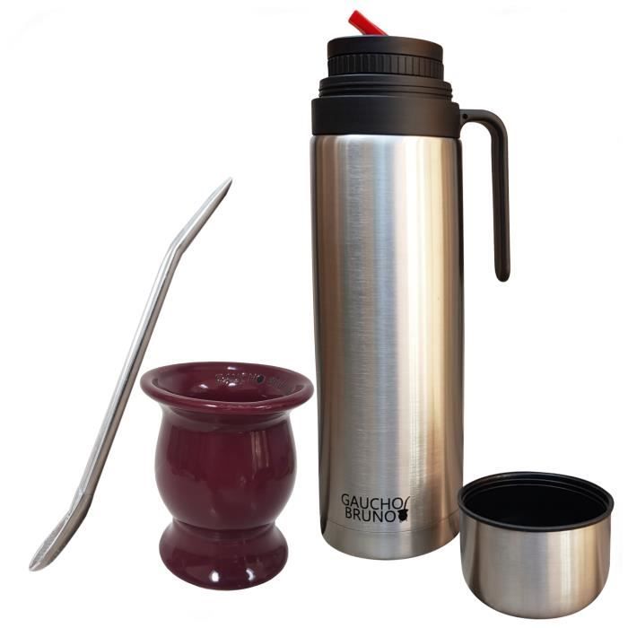 Tasse Mate Gaucho Bruno Yerba, Paille, Set de flacons - Tasse traditionnelle en forme de calebasse en céramique, Paille à boire