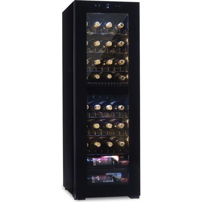 Klarstein Cave à vin multitempératures 105 litres - 39 bouteilles - 2 zones de refroidissement - Porte vitrée - Ecran LCD - Classe B