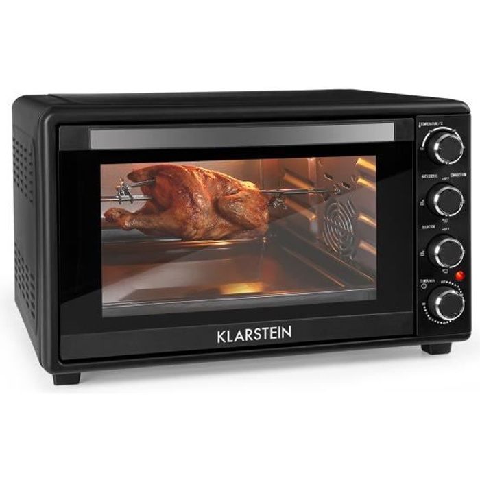 Klarstein Masterchef 45 Mini four 45L avec tournebroche - 2000W - Température réglable de 100 à 230 °C - Minuterie - Noir